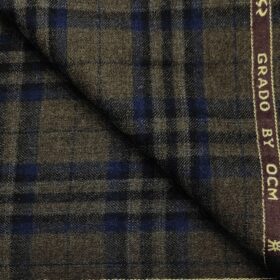 OCM Men's Wool Checks Very Fine Unstitched Tweed Jacketing & Blazer Fabric (Brown)