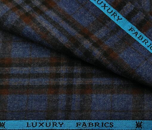 OCM Men's Wool Checks Very Fine  Unstitched Tweed Jacketing & Blazer Fabric (Royal Blue)