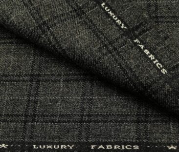 OCM Men's Wool Checks Thick  Unstitched Tweed Jacketing & Blazer Fabric (Dark Grey)