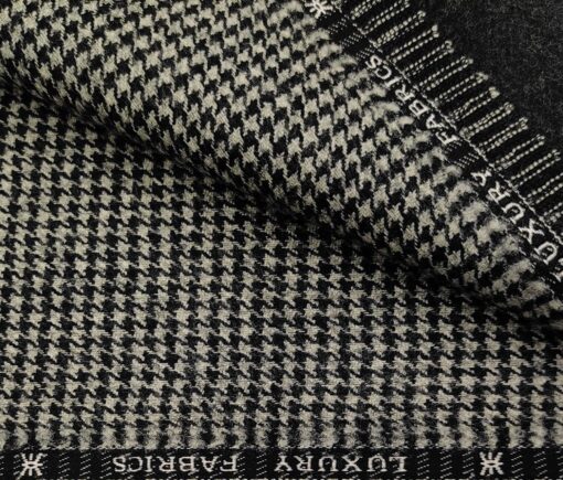 OCM Men's Wool Houndstooth Thick Reversible Unstitched Tweed Jacketing & Blazer Fabric (White & Black)