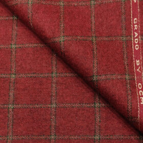 OCM Men's Wool Checks Thick & Soft 2 Meter Unstitched Tweed Jacketing & Blazer Fabric (Red)