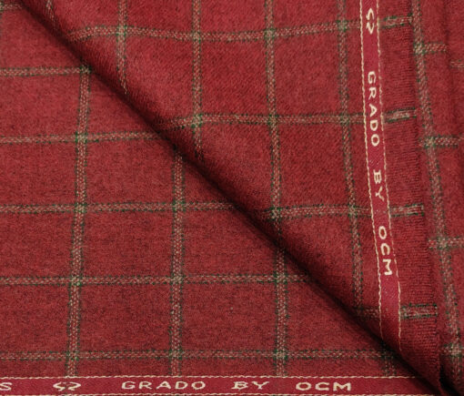 OCM Men's Wool Checks Thick & Soft 2 Meter Unstitched Tweed Jacketing & Blazer Fabric (Red)