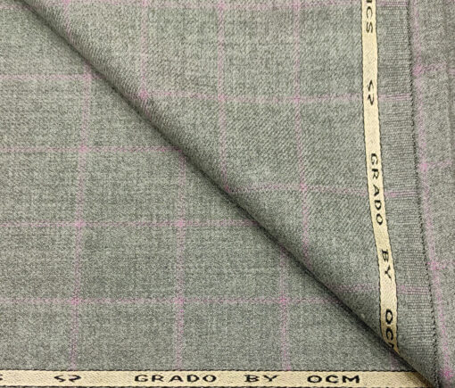OCM Men's Wool Checks Medium & Soft 2 Meter Unstitched Tweed Jacketing & Blazer Fabric (Light Grey)