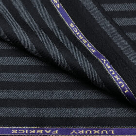 OCM Men's Wool Striped Medium & Soft 2 Meter Unstitched Tweed Jacketing & Blazer Fabric (Dark Navy Blue)