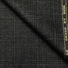 OCM Men's Wool Checks Medium & Soft 2 Meter Unstitched Tweed Jacketing & Blazer Fabric (Blackish Grey)