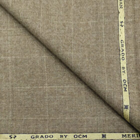 OCM Men's Wool Checks Very Fine & Soft 2 Meter Unstitched Tweed Jacketing & Blazer Fabric (Medium Brown)