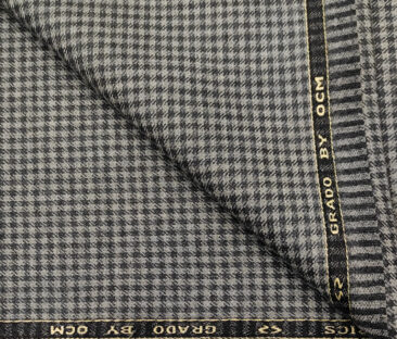 OCM Men's Wool Checks Medium & Soft 2 Meter Unstitched Tweed Jacketing & Blazer Fabric (Light Grey )