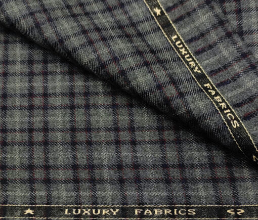 OCM Men's Wool Checks Medium & Soft 2 Meter Unstitched Tweed Jacketing & Blazer Fabric (Dark Grey)