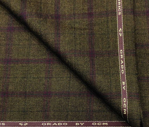 OCM Men's Wool Checks Medium & Soft 2 Meter Unstitched Tweed Jacketing & Blazer Fabric (Dark Brown & Maroon)