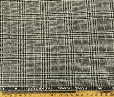 OCM Men's Wool Checks Fine & Soft 2 Meter Unstitched Tweed Jacketing & Blazer Fabric (Light Grey)