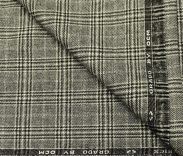 OCM Men's Wool Checks Fine & Soft 2 Meter Unstitched Tweed Jacketing & Blazer Fabric (Light Grey)