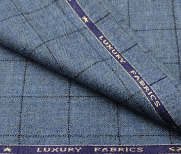 OCM Men's Wool Checks Fine & Soft 2 Meter Unstitched Tweed Jacketing & Blazer Fabric (Blue)
