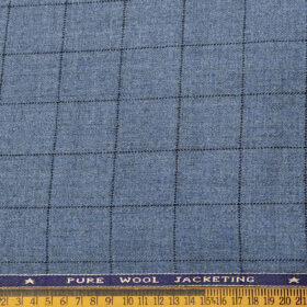 OCM Men's Wool Checks Fine & Soft 2 Meter Unstitched Tweed Jacketing & Blazer Fabric (Blue)