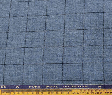 OCM Men's Wool Checks Fine & Soft 2 Meter Unstitched Tweed Jacketing & Blazer Fabric (Blue)