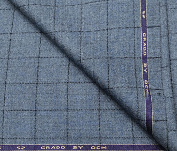 OCM Men's Wool Checks Fine & Soft 2 Meter Unstitched Tweed Jacketing & Blazer Fabric (Blue)