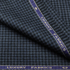 OCM Men's Wool Houndstooth Fine & Soft 2 Meter Unstitched Tweed Jacketing & Blazer Fabric (Dark Blue & Black)