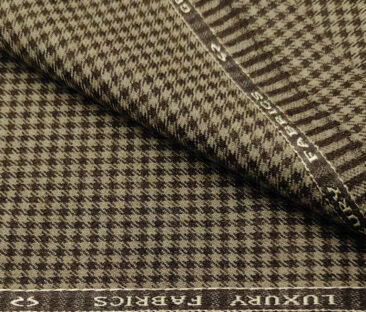 OCM Men's Wool Houndstooth Fine & Soft 2 Meter Unstitched Tweed Jacketing & Blazer Fabric (Light & Dark Brown )