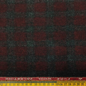 OCM Men's Wool Checks Thick & Soft 2 Meter Unstitched Tweed Jacketing & Blazer Fabric (Dark Maroon & Grey)