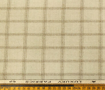 OCM Men's Wool Checks Thick & Soft 2 Meter Unstitched Tweed Jacketing & Blazer Fabric (Beige & Brown)