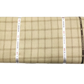 OCM Men's Wool Checks Thick & Soft 2 Meter Unstitched Tweed Jacketing & Blazer Fabric (Beige & Brown)