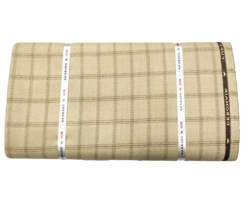 OCM Men's Wool Checks Thick & Soft 2 Meter Unstitched Tweed Jacketing & Blazer Fabric (Beige & Brown)
