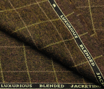 OCM Men's Wool Checks Fine & Soft 2 Meter Unstitched Tweed Jacketing & Blazer Fabric (Dark Brown)