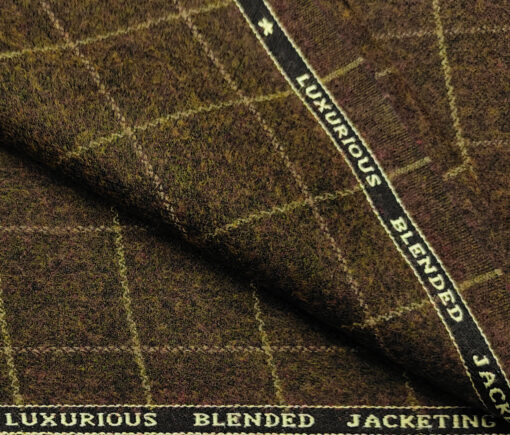 OCM Men's Wool Checks Fine & Soft 2 Meter Unstitched Tweed Jacketing & Blazer Fabric (Dark Brown)