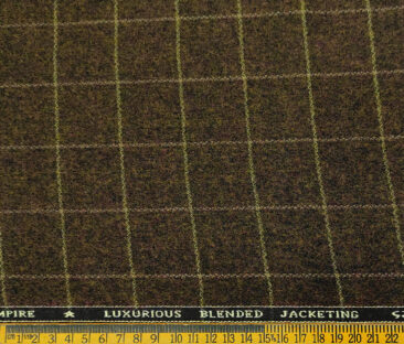 OCM Men's Wool Checks Fine & Soft 2 Meter Unstitched Tweed Jacketing & Blazer Fabric (Dark Brown)