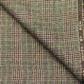 OCM Men's Wool Checks Fine & Soft 2 Meter Unstitched Tweed Jacketing & Blazer Fabric (Light Brown)