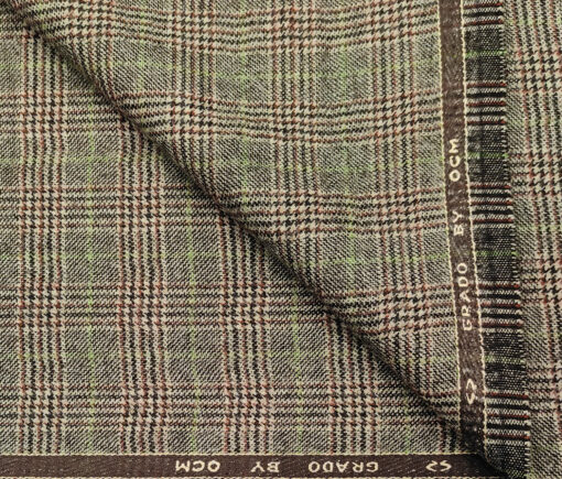 OCM Men's Wool Checks Fine & Soft 2 Meter Unstitched Tweed Jacketing & Blazer Fabric (Light Brown)