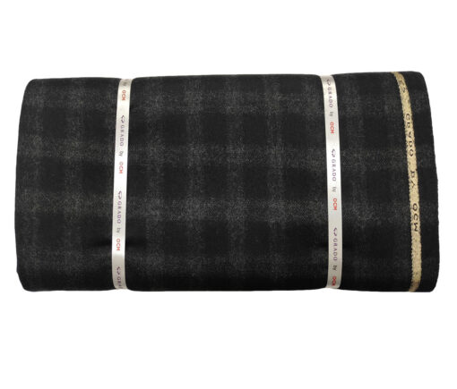OCM Men's Wool Checks Medium & Soft 2 Meter Unstitched Tweed Jacketing & Blazer Fabric (Black & Grey)
