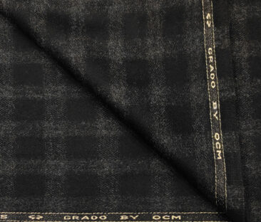 OCM Men's Wool Checks Medium & Soft 2 Meter Unstitched Tweed Jacketing & Blazer Fabric (Black & Grey)