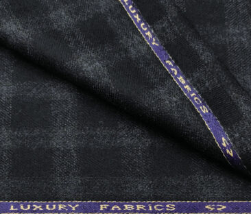 OCM Men's Wool Checks Medium & Soft 2 Meter Unstitched Tweed Jacketing & Blazer Fabric (Dark Blue )