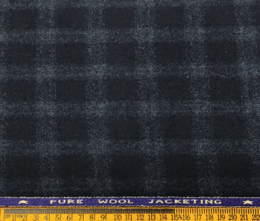OCM Men's Wool Checks Medium & Soft 2 Meter Unstitched Tweed Jacketing & Blazer Fabric (Dark Blue )