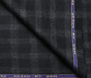 OCM Men's Wool Checks Medium & Soft 2 Meter Unstitched Tweed Jacketing & Blazer Fabric (Dark Blue )