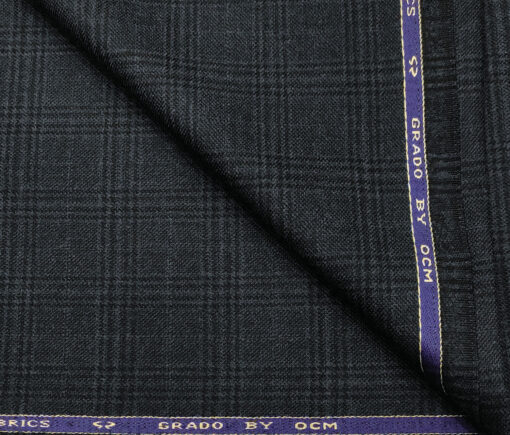OCM Men's Wool Checks Medium & Soft 2 Meter Unstitched Tweed Jacketing & Blazer Fabric (Dark Blue)