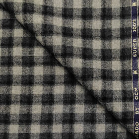 OCM Men's Wool Checks Count : Super 100's 2 Meter Unstitched Tweed Jacketing & Blazer Fabric (Light Grey & Black)