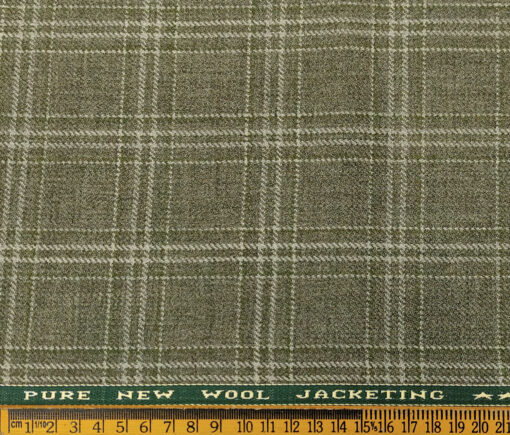 Raymond Men's Wool Checks Medium & Rough 2.20 Meter Unstitched Tweed Jacketing & Blazer Fabric (Olive Green)