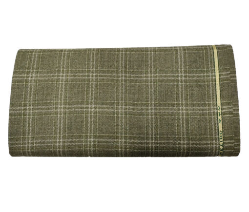 Raymond Men's Wool Checks Medium & Rough 2.20 Meter Unstitched Tweed Jacketing & Blazer Fabric (Olive Green)