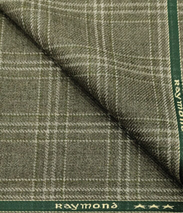 Raymond Men's Wool Checks Medium & Rough 2.20 Meter Unstitched Tweed Jacketing & Blazer Fabric (Olive Green)