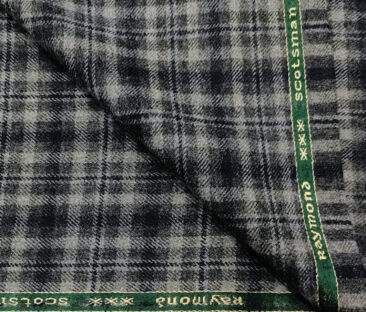 Raymond Men's Wool Checks Medium & Soft 2.20 Meter Unstitched Tweed Jacketing & Blazer Fabric (Grey & Blue)