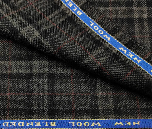 Raymond Men's Wool Checks Medium & Rough 2.20 Meter Unstitched Tweed Jacketing & Blazer Fabric (Grey & Black)