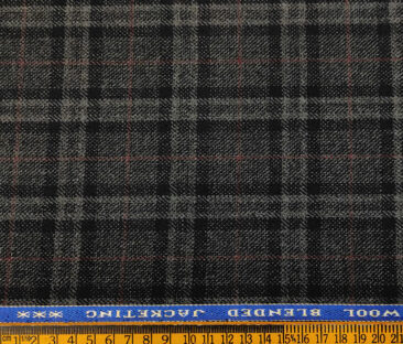 Raymond Men's Wool Checks Medium & Rough 2.20 Meter Unstitched Tweed Jacketing & Blazer Fabric (Grey & Black)