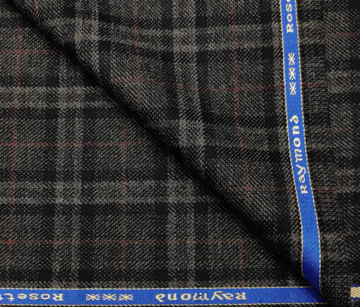 Raymond Men's Wool Checks Medium & Rough 2.20 Meter Unstitched Tweed Jacketing & Blazer Fabric (Grey & Black)