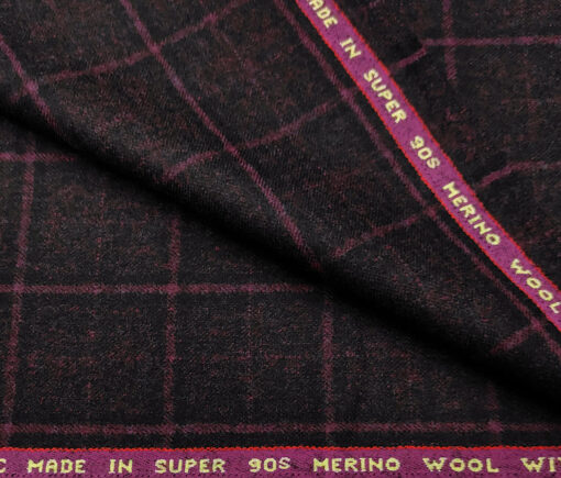 Raymond Men's Wool Checks Virasafe Anti Viral Fabric 2.20 Meter Unstitched Tweed Jacketing & Blazer Fabric (Dark Wine)