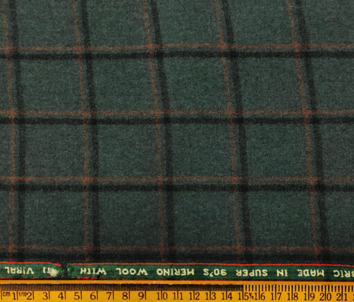 Raymond Men's Wool Checks Virasafe Anti Viral Fabric 2.20 Meter Unstitched Tweed Jacketing & Blazer Fabric (Sea Green & Black)