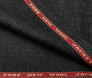 Raymond Men's Wool Herringbone Medium & Soft 2.20 Meter Unstitched Tweed Jacketing & Blazer Fabric (Blackish Grey)