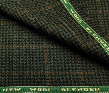 Raymond Men's Wool Checks Medium & Soft 2.20 Meter Unstitched Tweed Jacketing & Blazer Fabric (Green & Black)