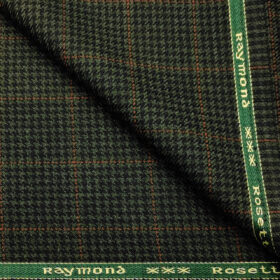 Raymond Men's Wool Checks Medium & Soft 2.20 Meter Unstitched Tweed Jacketing & Blazer Fabric (Green & Black)