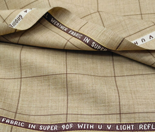 Raymond Men's Wool Checks Super 90's Unstitched Suiting Fabric (Beige)